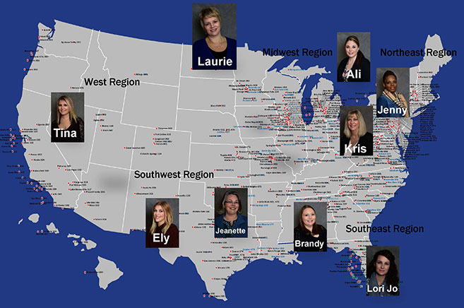 US map image of sales representative locations